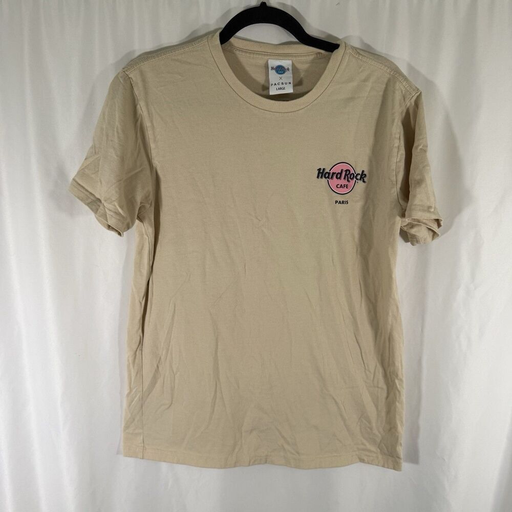 Pacsun X Hard Rock Paris Shirt Women's Large Yellow Short Sleeve Crew Neck